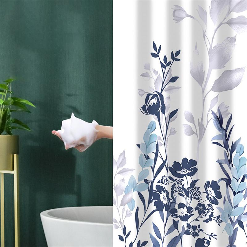 Perdea de duș din poliester cu imprimare cu frunze de flori, îngroșată, rezistentă la apă, rezistentă la mucegai, baie despărțitoare pentru baie, perdea universală
