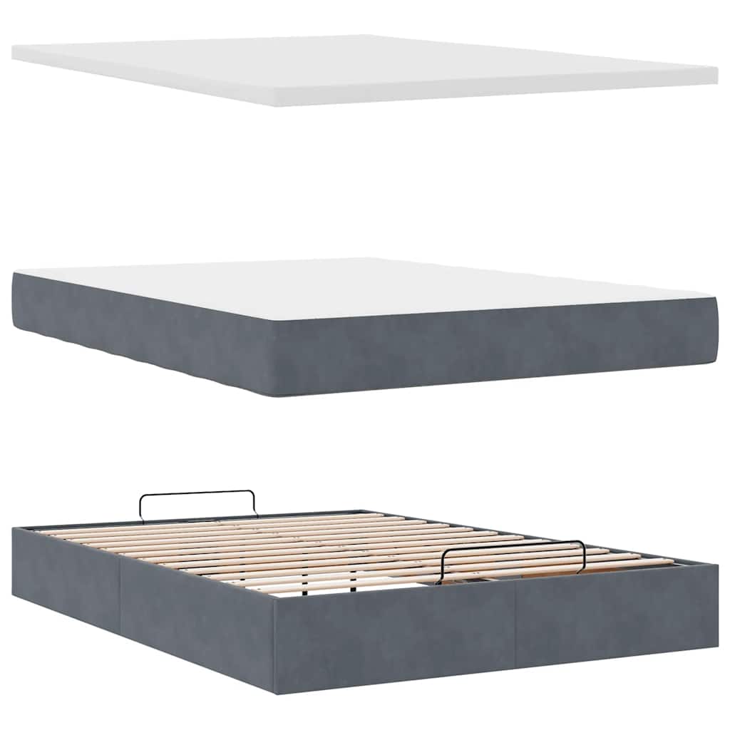 Ottoman Bed with Mattress Dark Grey 140x190 cm Velvet