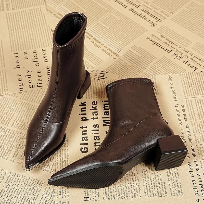 Autumn Winter Fashion Pointed Toe Ankle Boots Women Concise  Thick Heels Shoes Street Style Party Short Botas Mujer