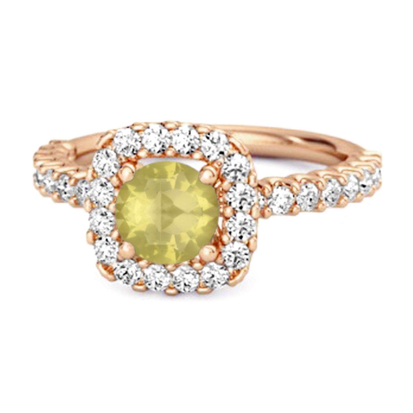 Lemon Quartz Round Cushion Halo Ring - 925 Sterling Silver Rose Gold Vermeil 6