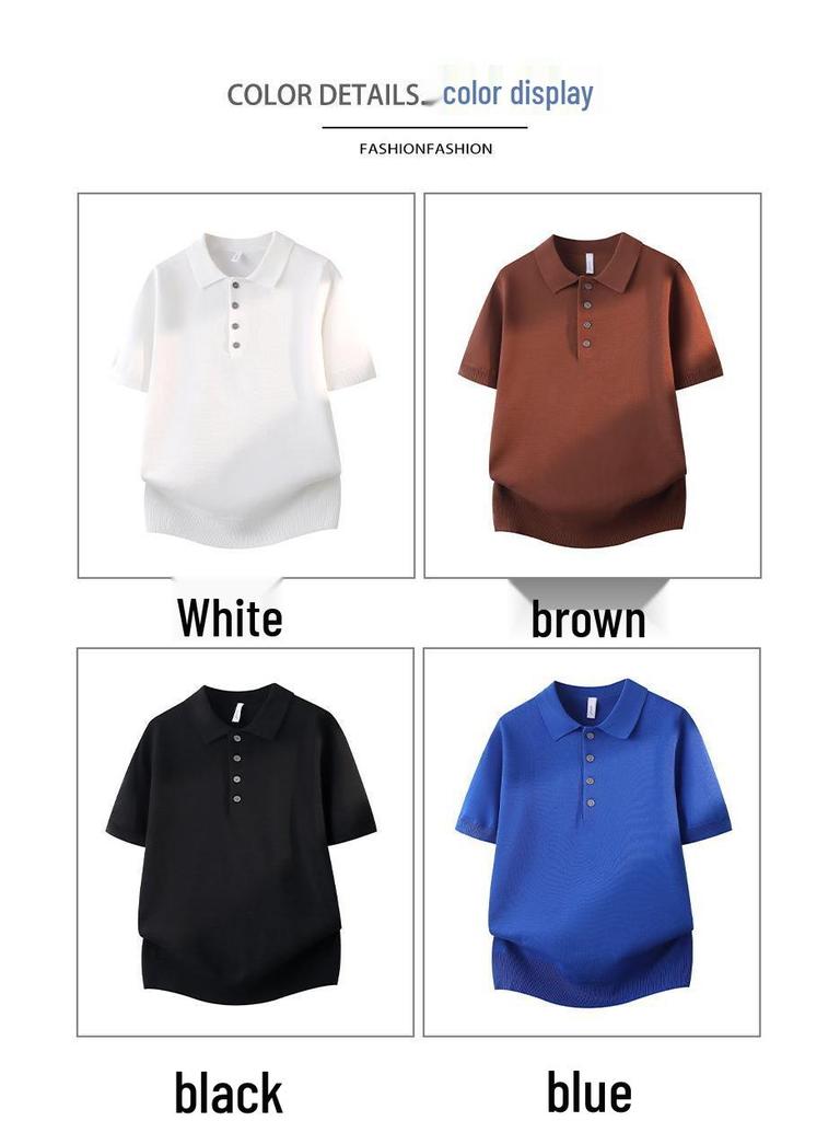2026 Men's Summer Solid Color Knit Lapel Polo Shirt - Korean Style Casual Fashion