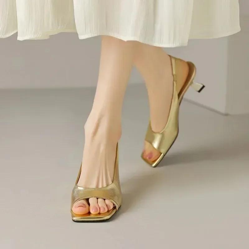 Fashion Summer Slim Heels, 2025 Fashion Square Head, Open Toe Women's High Heels, Dress, Hanging Strap, Sexy Women's High Heel Sandals