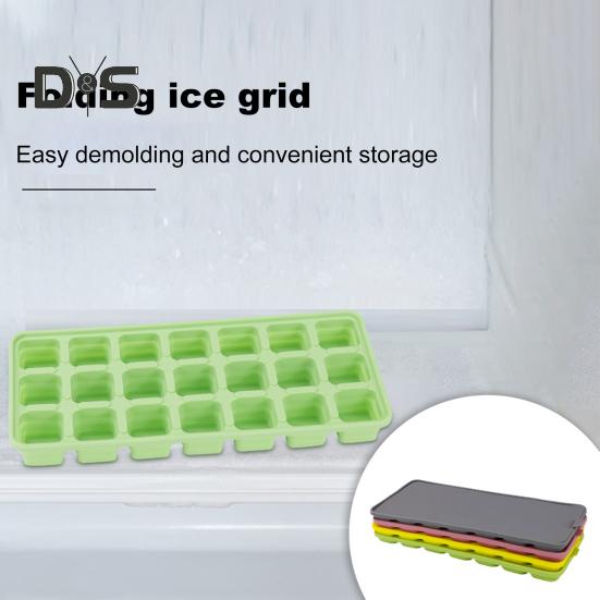 Silikonový tác na kostky ledu s víkem 21 velkých kostek Snadno vyjímatelná skládací forma na led Flexibilní forma na led pro stohování