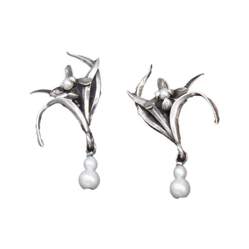 

ANENJERY Искусственные серьги с орхидеей и жемчугом для женщин, винтажные элегантные предметы старины, новый стиль, ювелирные изделия, подарки, оптовая продажа, вечеринка серебряный