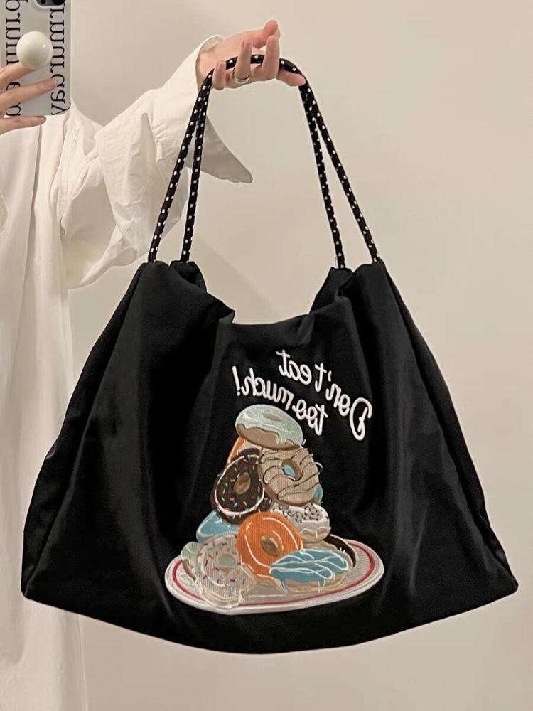 Niche Embroidered Environmentally Friendly Nylon Bag, Simple Commuter Versatile Large-Capacity Tote Bag, Sports Fitness Portable Shoulder Bag
