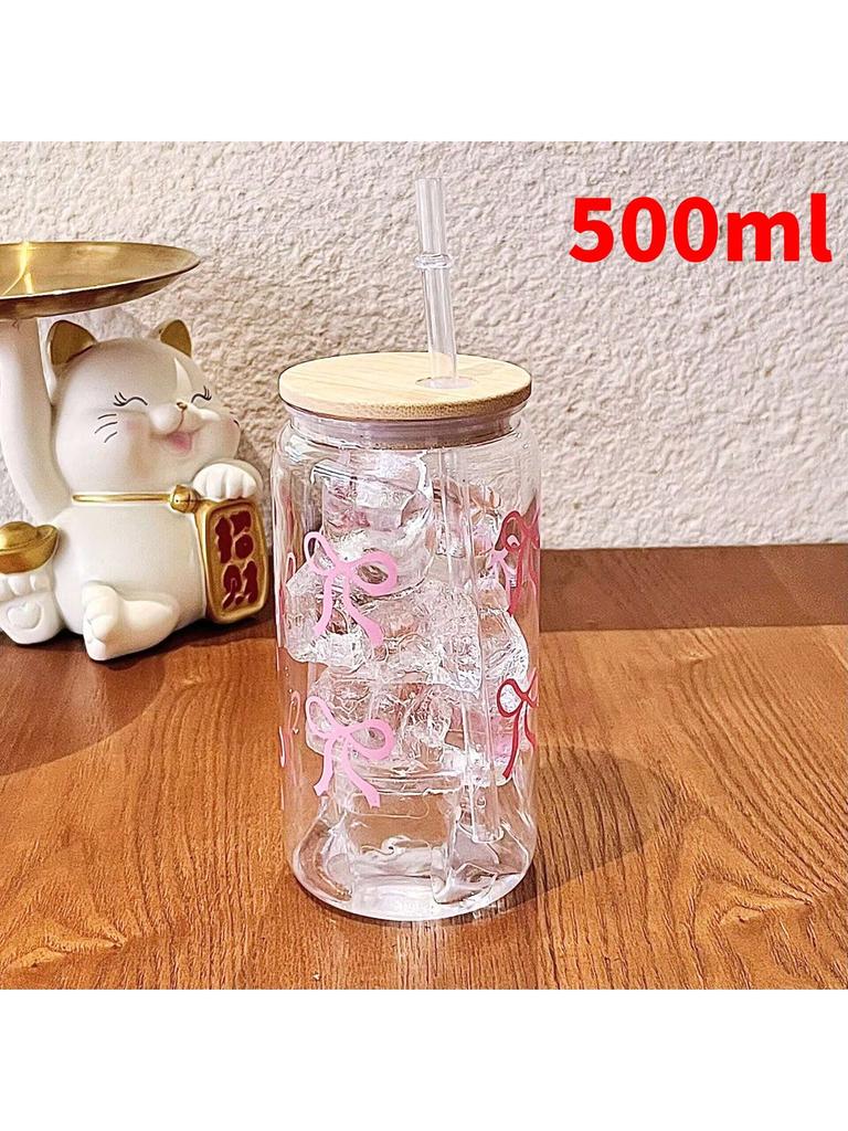 Girl Bow Celebrity Plastic Cup Heat-Resistant Coffee Milk Cup Cute High Beauty Frosted Straw Cup Casual Office Home Casual