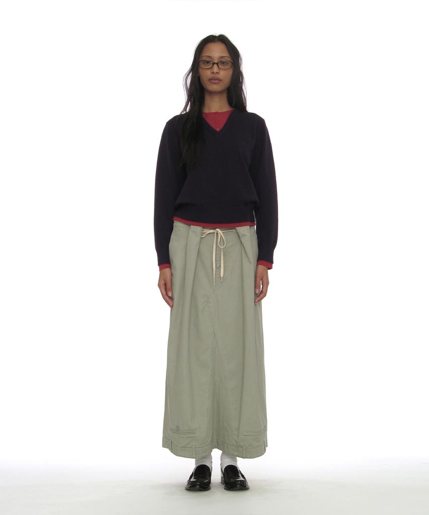 PARTIMENTO WOMEN Inverted Drawstring Maxi Skirt_Stone
