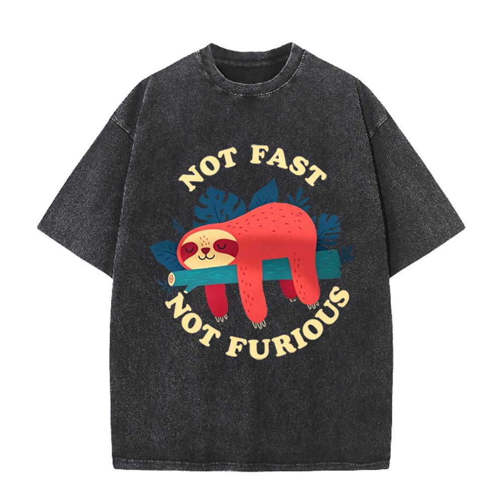 Not Fast Not Furious Cute Sloth Male T Shirts Hip Hop Crewneck Short Sleeve Summer Cotton Tops Casual Sweat Oversized T-Shirts