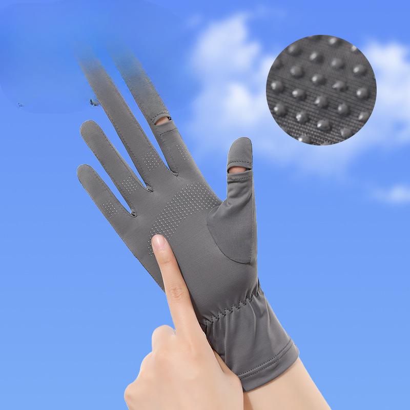 Extended Wrist Guard Can Leak Two Fingers and Touch Screen for Women's Outdoor Palm Wear Resistant Fashion Summer Ice Silk Gloves