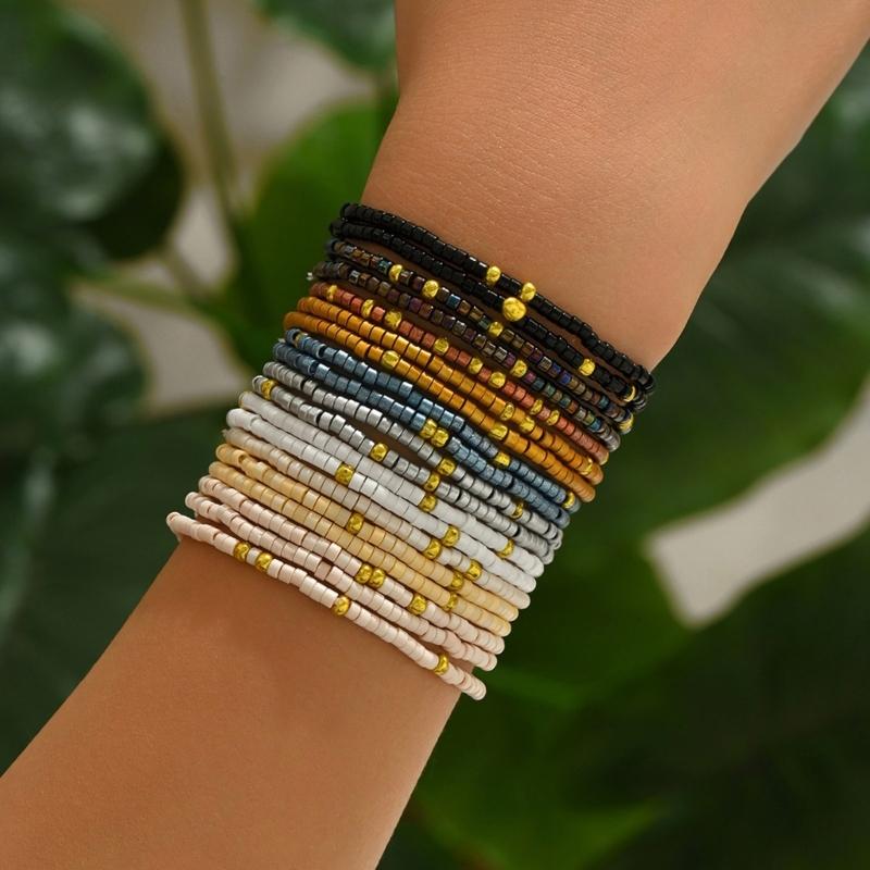 19 Pcs Fashion Bead Bracelet Set High Quality Glass Material Sturdy Shining for Individualized Style Expression and Parties