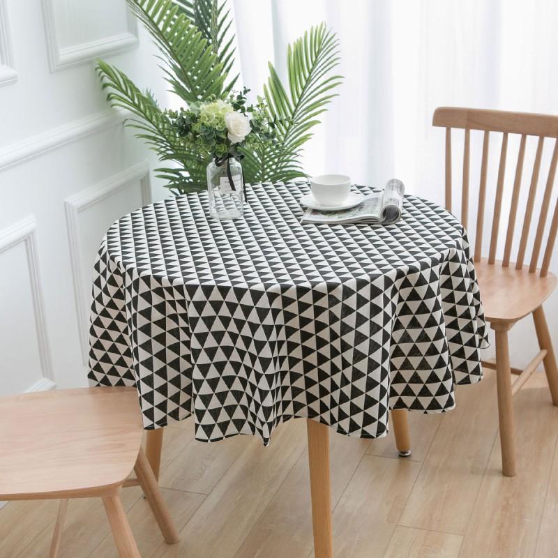 Round Cotton Linen Tablecloth 150cm Modern Minimalist Marble Print Dining Table Cover Kitchen Home Decor
