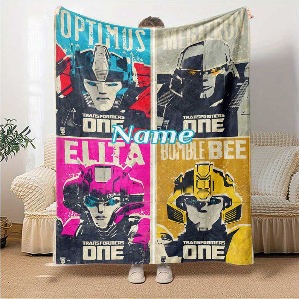 Transformers Fans (2) Customize Text Blanket Throw Customizable Blanket Soft & Cozy Perfect for Chair Livingroom Home Decor Bed All-Season Use