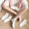 5/10 Pairs Women Bow Print Mid Tube Socks Spring Summer Sweat Absorbing Breathable Sweet Styles Flower Pattern Casual Socks