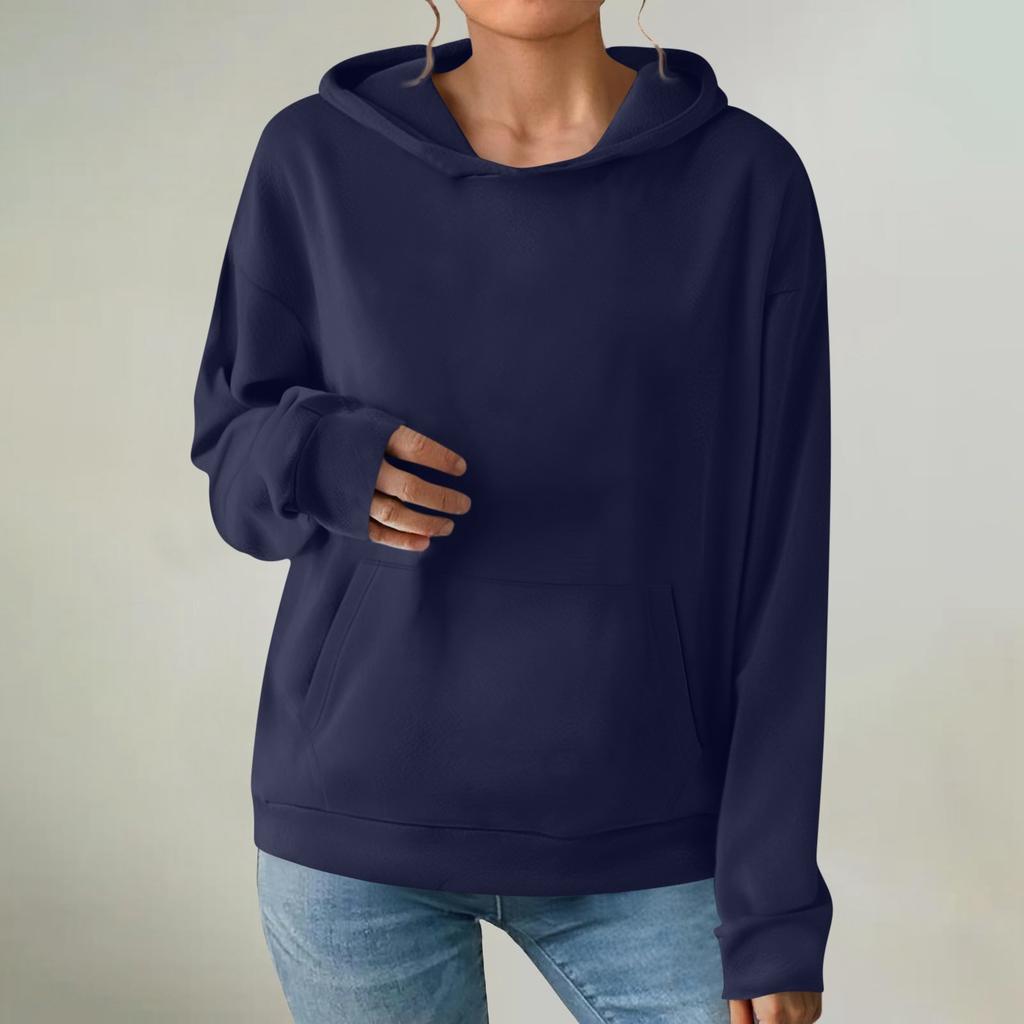 Women's Fashionable Long-sleeved Pullover And Solid-color Hooded Sweatshirt