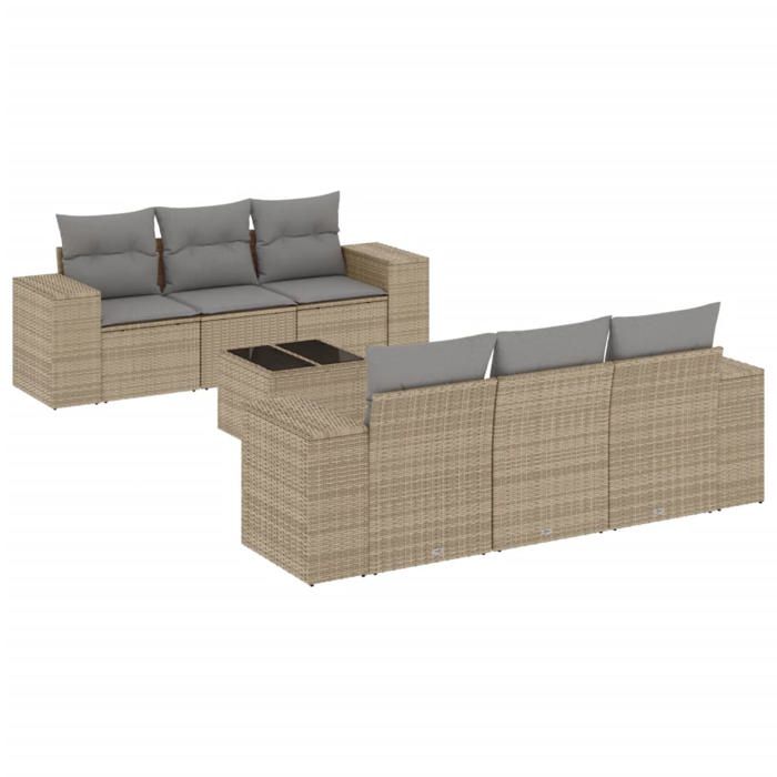 VidaXL Salon de Jardin avec Coussins 7 pcs, Canapés de Terrasse, Ensemble de Meubles de Patio, Mobilier d'Extérieur, Beige 3254646