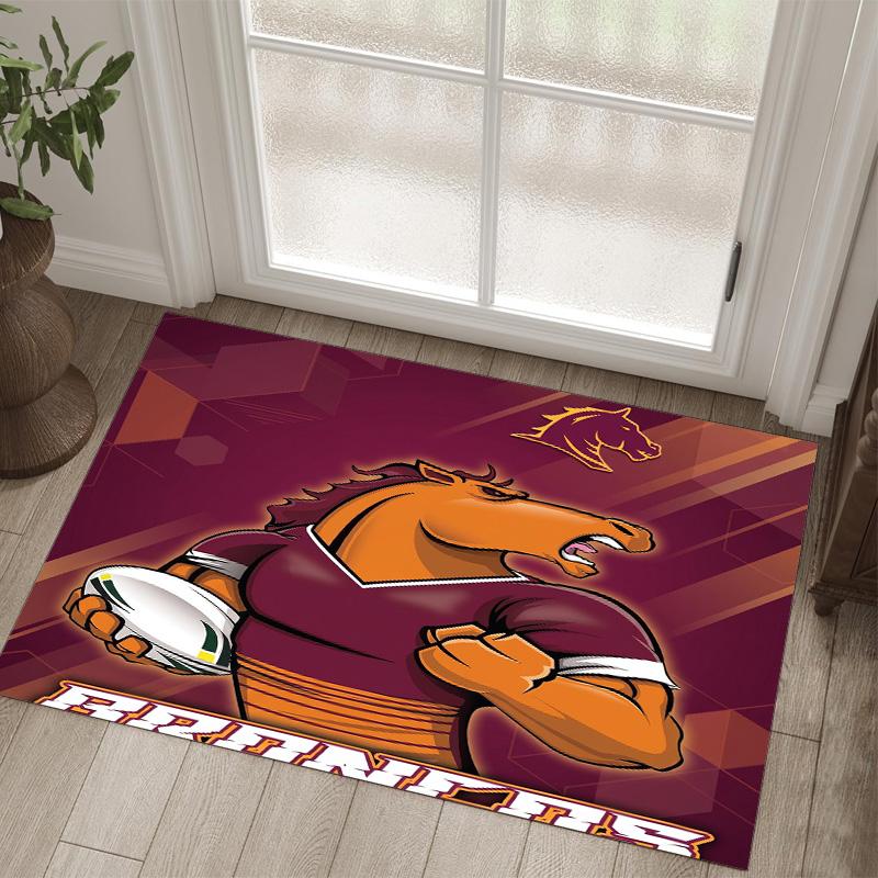 Brisbane Broncos Design Crystal Velvet Carpet Cozy Non?Slip Printed Rug For Bedroom Living Room Entrance