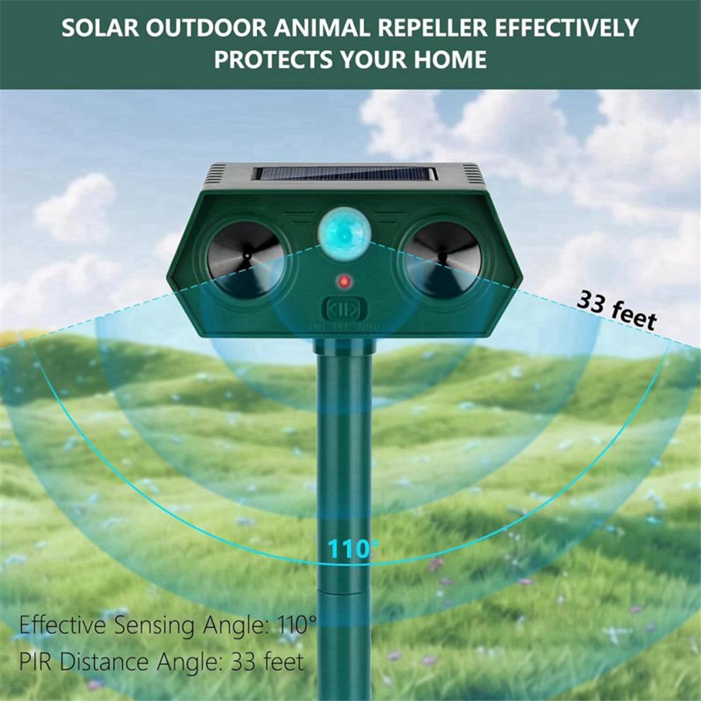 2024 Ultrasonic Animal Repellent, 1-Pack Solar Outdoor Deer Repeller with Motion Sensor, Deters Cats, Squirrels, Rabbits