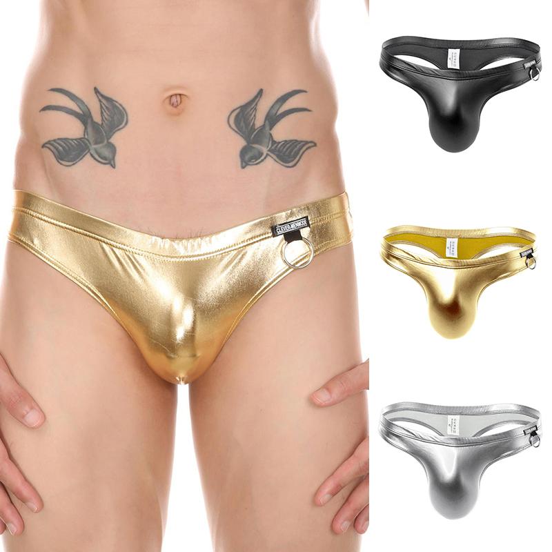 1Pc Faux Leather Thong Underpants Hot Men's Underwear Sexy Panties Nylon Briefs