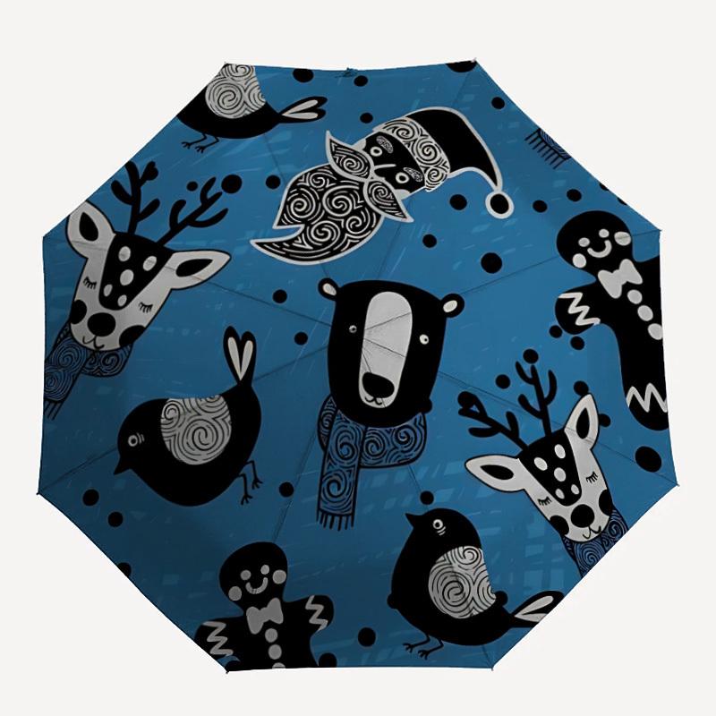 

1pc Santa Claus Elk Automatic Folding Umbrella Portable Collapsible Umbrella for All Seasons, 8-Rib Durable Construction059
