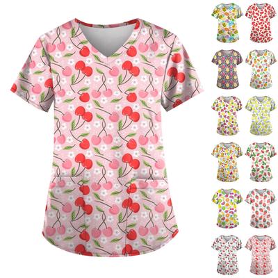 Camisetas de uniforme de trabajo estampadas de talla grande para mujer, camisetas divertidas de manga corta con cuello en V, ropa de trabajo, camiseta con bolsillos