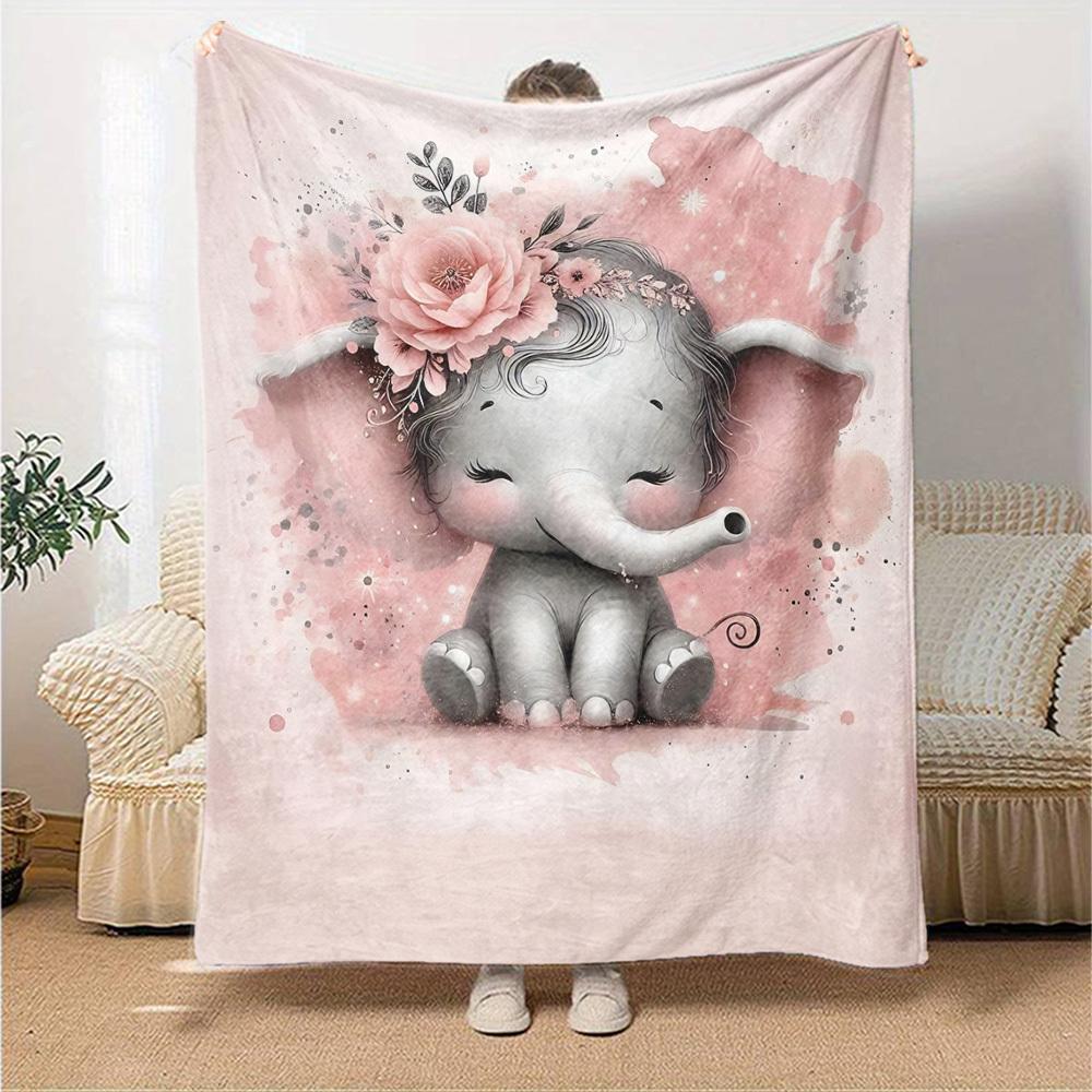 1pc Elephant Name Blanket Lightweight Flannel Throw for Sofa Bed Travel Camping Livingroom Office Couch Chair