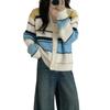 Autumn and Winter New V-neck Color Striped Knitted Cardigan Loose Design Soft Waxy Sweater Jacket Women