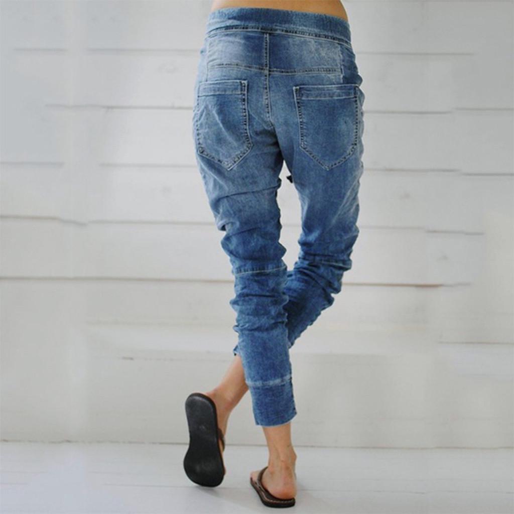 Frauen Sommer Elastische Plus Lose Denim Casual Kordelzug Plus Cropped Jeans
