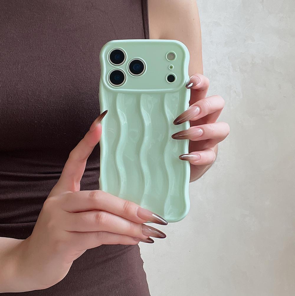 Lovely Candy Color Water Ripple Pattern Wavy Curly Edge Case for IPhone 16 15 13 14 Pro Max 17 Pro Max Glossy Shockproof Cover