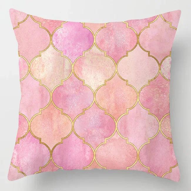 Hot Pink Roses Swan Feathers Geometric Cushion Cover Modern Fashion Nordic Simple Pillowcase Home Decor Sofa Throw Pillows Cover