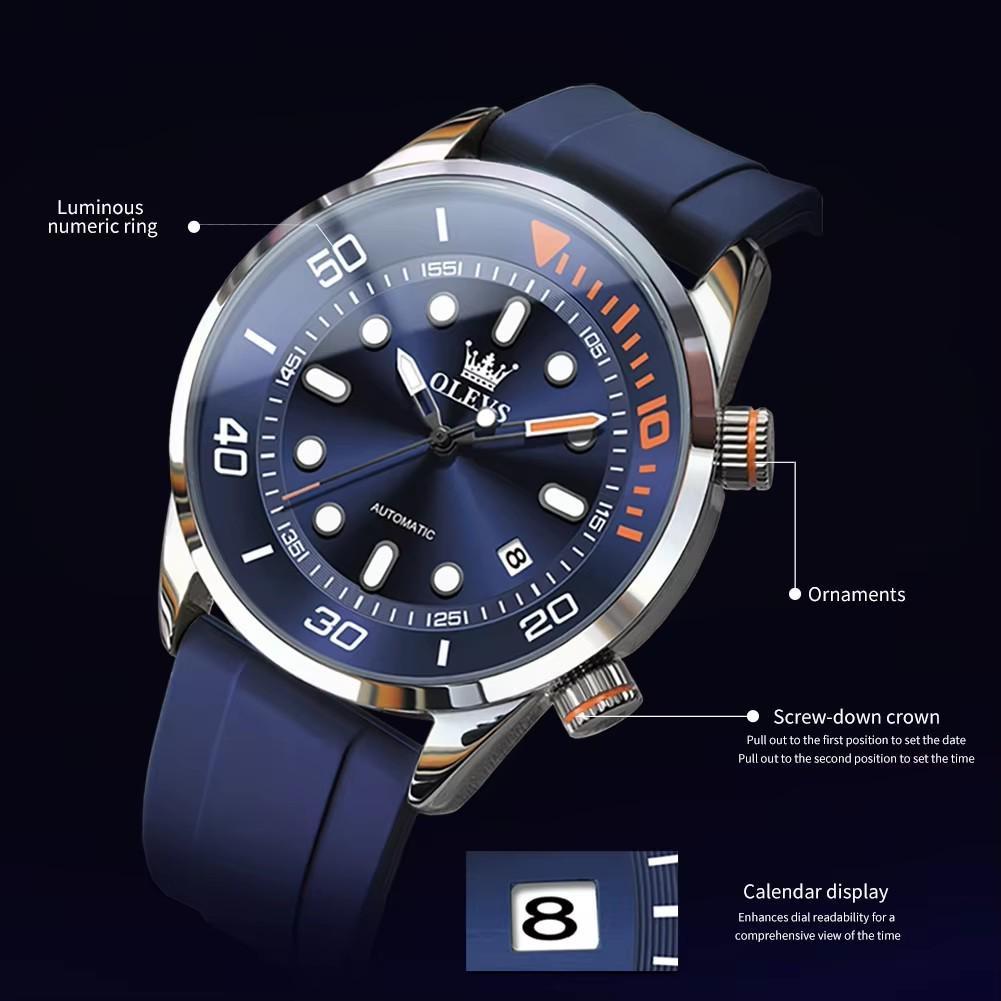OLEVS Orologi Automatici da Uomo Lusso Top Brand Serie Subacquea Ghost Verde Cinturino in Silicone Orologio Meccanico Originale