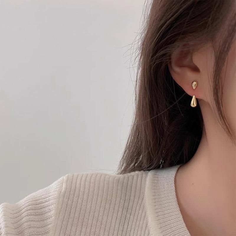 Designed Small Water Drop Earrings for Women Korean Glossy Back-hanging Tear Earrings