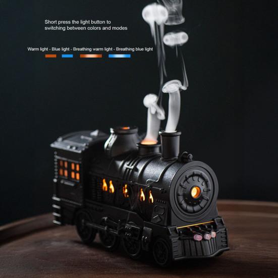 Aroma Diffuser with Timer 300ml Vintage Train Diffuser, Steam Locomotive Humidifier Remote & LED Unique Desk Accessories for Study Light, 2 Mist Modes