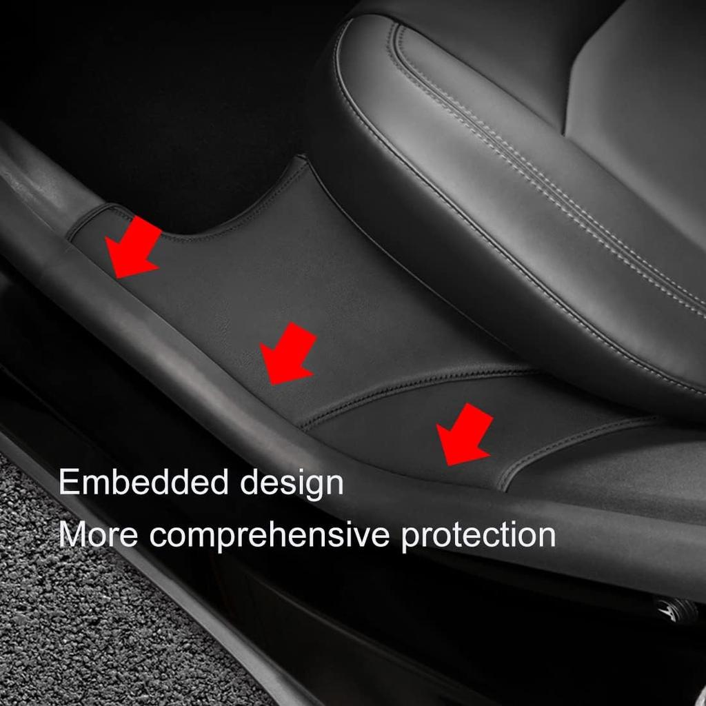 FASTCHE for Tesla Model Y Door Sill Protector 5 Seater (NOT Fit 7 Steater) PU Leather Rear Seat Anti-Dirty Mat Anti Kick Pad Model Y Accessories (2