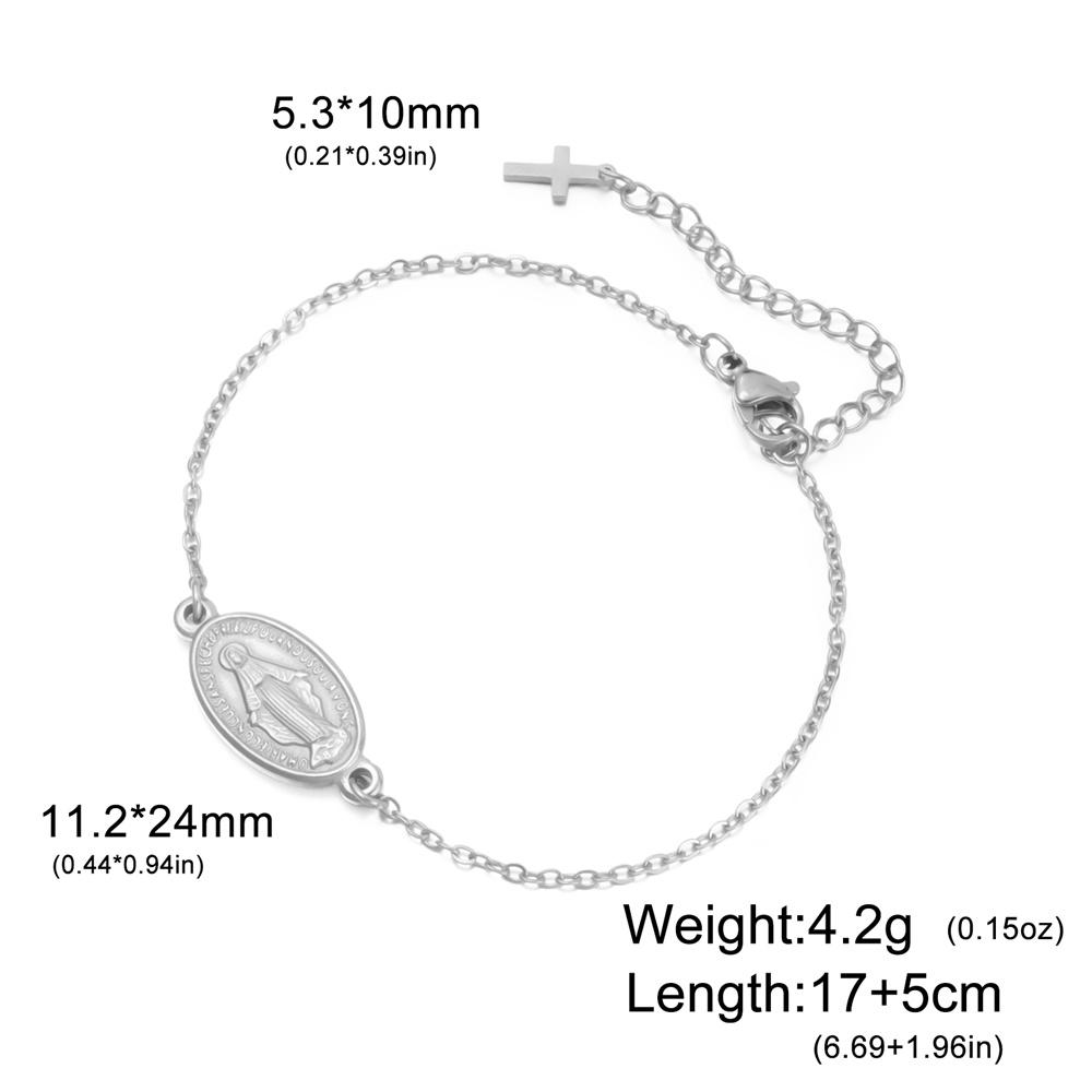 Virgin Mary Cross Bracelet Adjustable Hand Chain Stainless Steel Pendant Medal Christian Religious Catholic Protection Jewelry