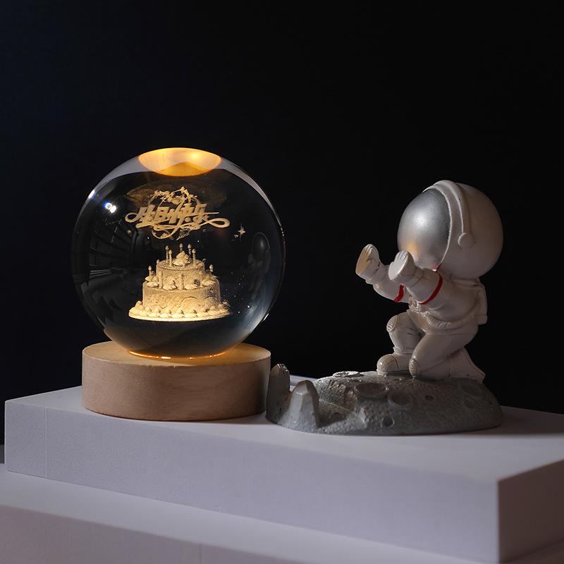 3D Laser-Engraved Solar System Crystal Ball Night Light with Luminous Base - Desktop Home Decor Ornament