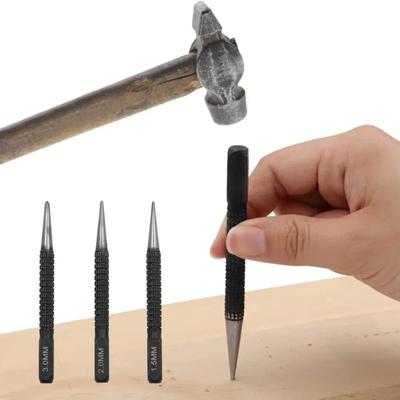 3 Parça Merkezleme Zımbası Konumlandırma Sabitleyici Siyah Silindirik Çivi Zımbalama Pini Matkap Aleti Aksesuar Seti