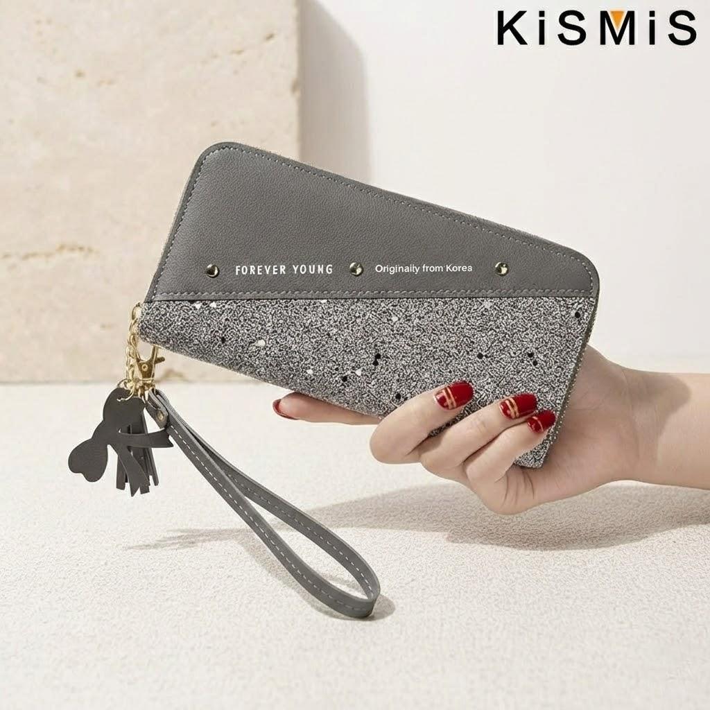 

Fashion Women PU Leather Long Wallet Sequins Glitter Coin Purse Stylish Girls Wallets Gifts Wholesale серый