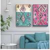 Decor Eclectic Poster , Watercolor Pink Eclectic Canvas Painting Modern Bohemian Home Wall Art Moroccan Rug Art Prints Boho Wall