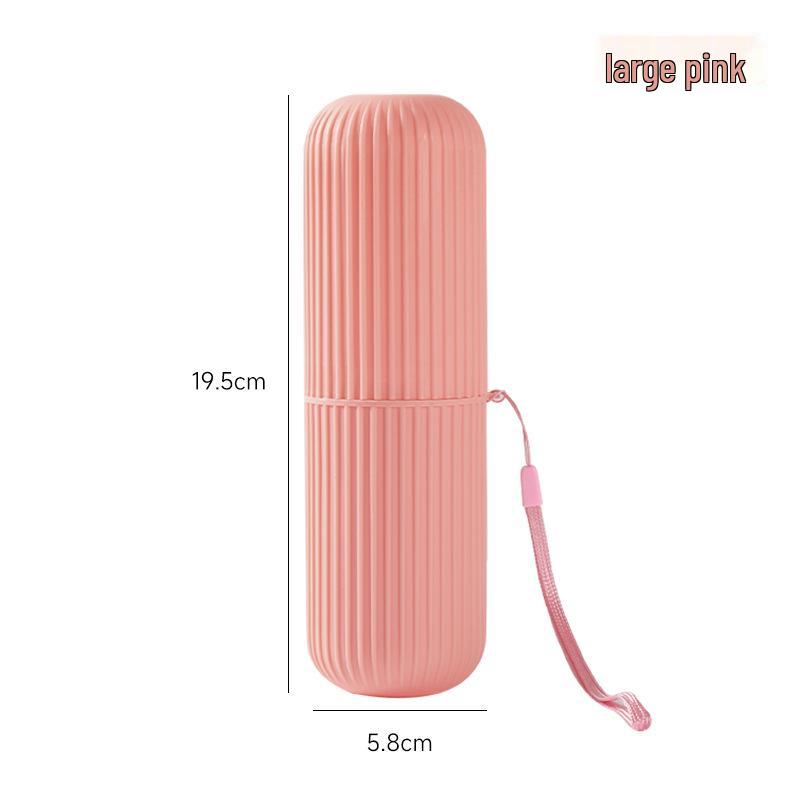 Portable Striped Toothbrush & Mouthwash Cup Set - Travel Toiletries Storage Box.