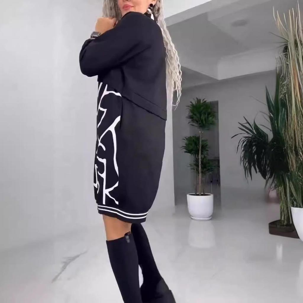 2026 Europäisch & Amerikanisch Herbst/Winter Damen Lässig Zweiteilig Print Schlankmachend Langes Kleid