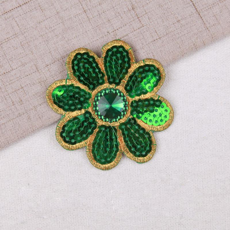 

5 шт. Квіткові аплікації з блискітками Аплікації з бісеру Квіткові праски на латках Ремонт зелений