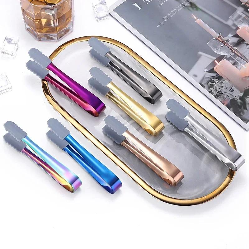 Silicone Head Non-Slip Food Ice Cube Clip Tongs Bread Barbecue Mini Sugar Dessert Clamp House Kitchen Party Coffee Bar Utensils