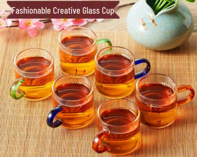 Heat-Resistant Glass Tea Cup with Handle - Household Gongfu Style, Transparent and Thickened for Individual Use
