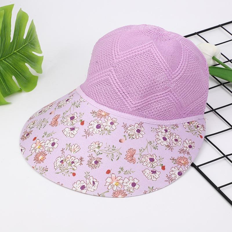 Summer floral mesh women's beach visor, tea picking, cycling, outdoor large extension visor, knitted adult hat