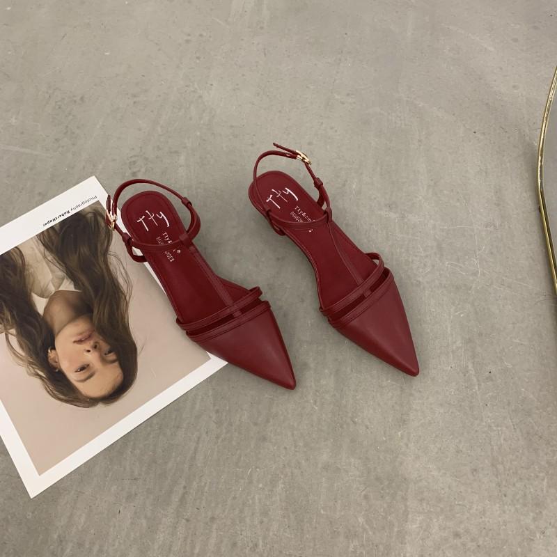 2025 pointed women's sandals special-shaped heel one-word buckle bag head Mary Jane shoes Korean version of summer new fashion