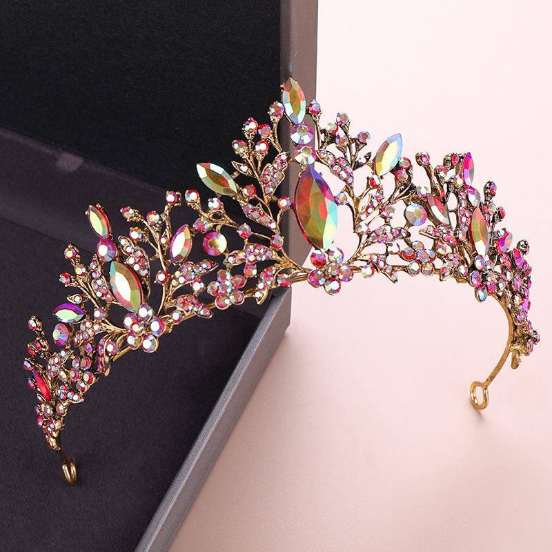 Baroque Vintage AB Colors Crystal Wedding Crown for Princess Bridal Diadem Tiaras Headbands Prom Pageant Flower Hair Jewelry
