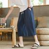 Men Summer Pants Drawstring Elastic Waist Solid Color Mid-calf Length Pockets Daily Wear Wide Leg Plus Size Men Summer Trousers Men Clothes