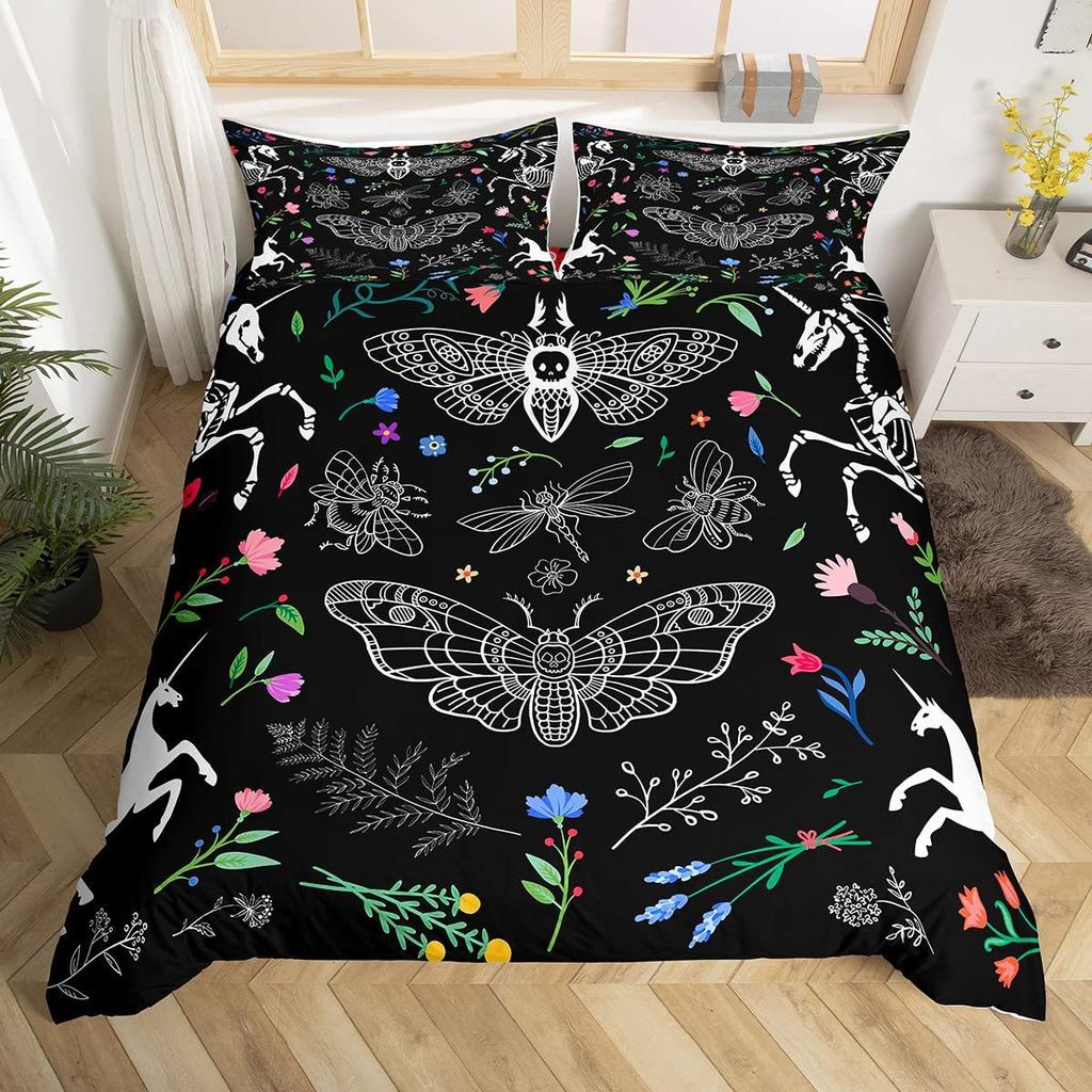 Grimace Dead Moth Skull Pattern Gothic Style Digital Printing Duvet Set Bedding
