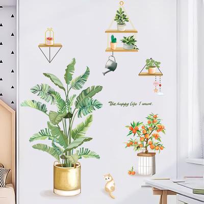 Wandaufkleber, grüne Pflanzen Veranda Dekoration Aufkleber Wohnzimmer Schlafzimmer Sofa Hintergrund Wand Gestaltung Mietshaus Renovierung