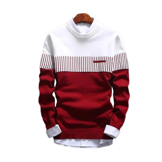 Herren Color Block Streifen Rundhals Langarm Schlank Gestrickter Pullover Pullover Oberteil